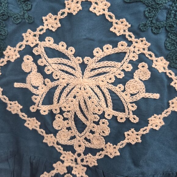 Kindred x Anthropologie Blue Woven Embroidered Asymmetrical Boho Blouse Small - Picture 6 of 11